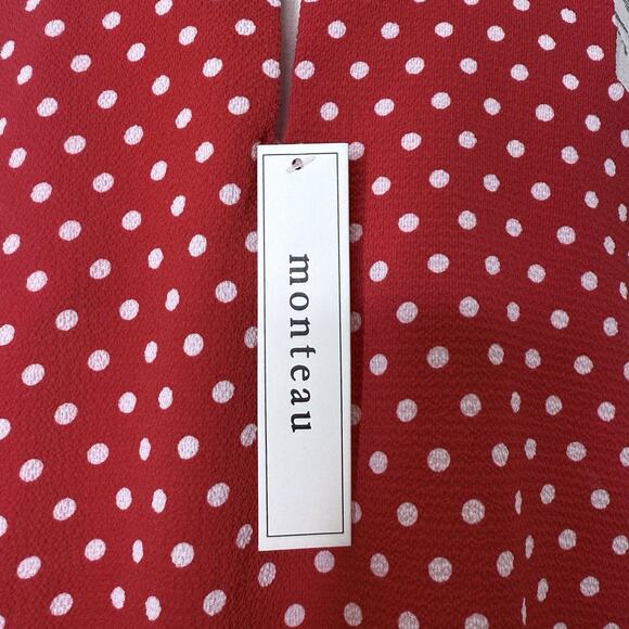 New Monteau Los Angeles Red Polka Dot Scalloped Halter Tank Sleeveless Blouse XL - Picture 11 of 11